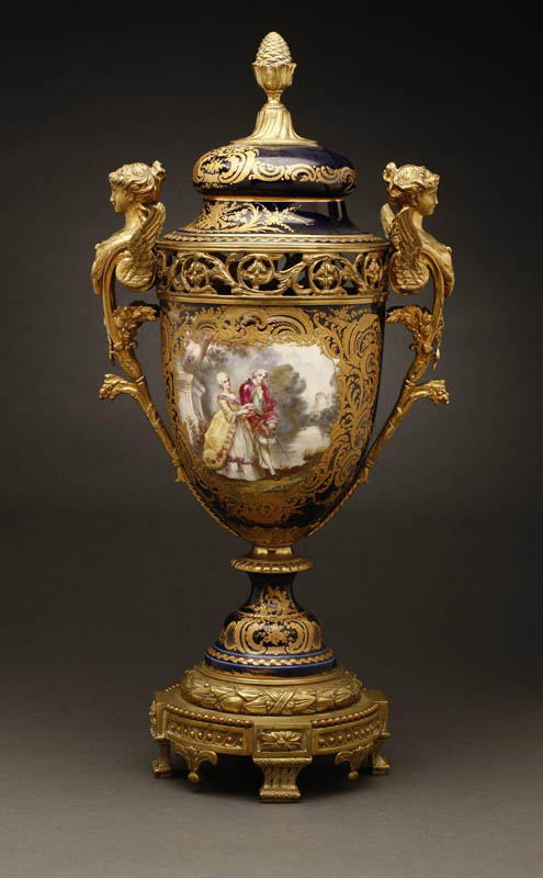 Appraisal: A Sevres style gilt-bronze-mounted porcelain vase A Sevres style gilt-bronze-mounted