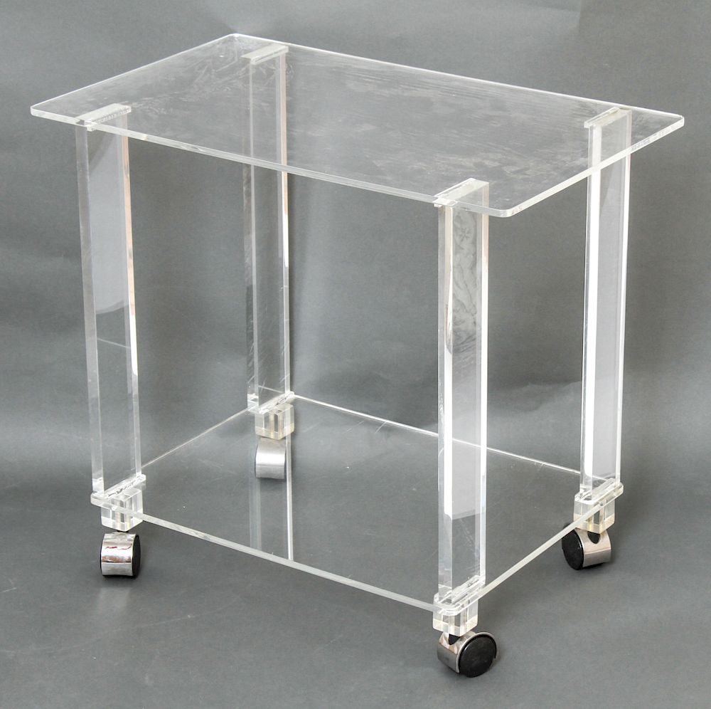 Appraisal: Modern Lucite Two-Tier Rolling Bar Cart Modern two-tier lucite rolling