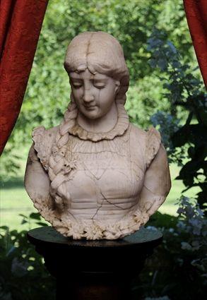 Appraisal: ITALIAN CARVED MARBLE BUST OF AN ELIZABETHAN GIRL Modeled with