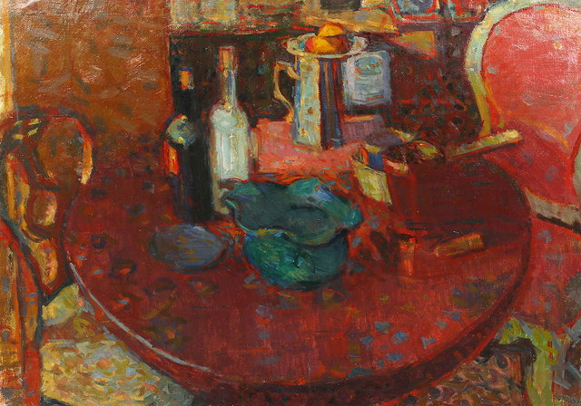 Appraisal: Philip Matthews British - Table chairs and still lifeoils on