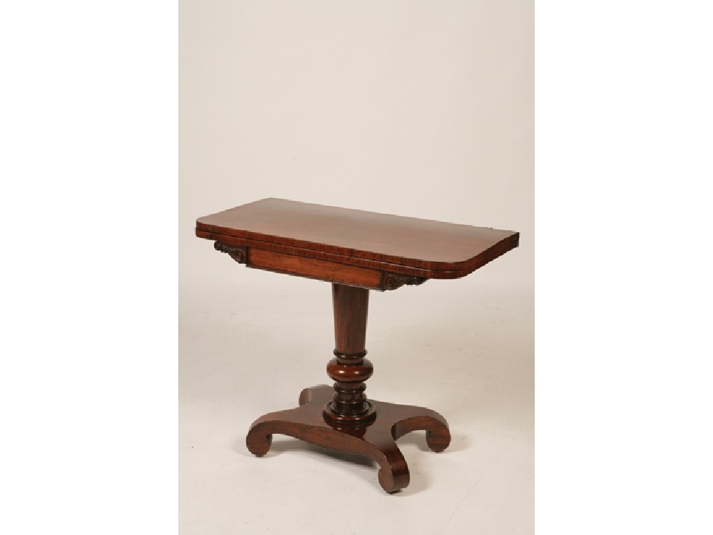 Appraisal: A REGENCY ROSEWOOD FOLD TOP CARD TABLE the D -shaped