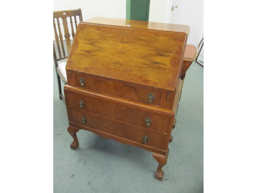 Appraisal: Walnut writing bureau oak gateleg dining table and chair