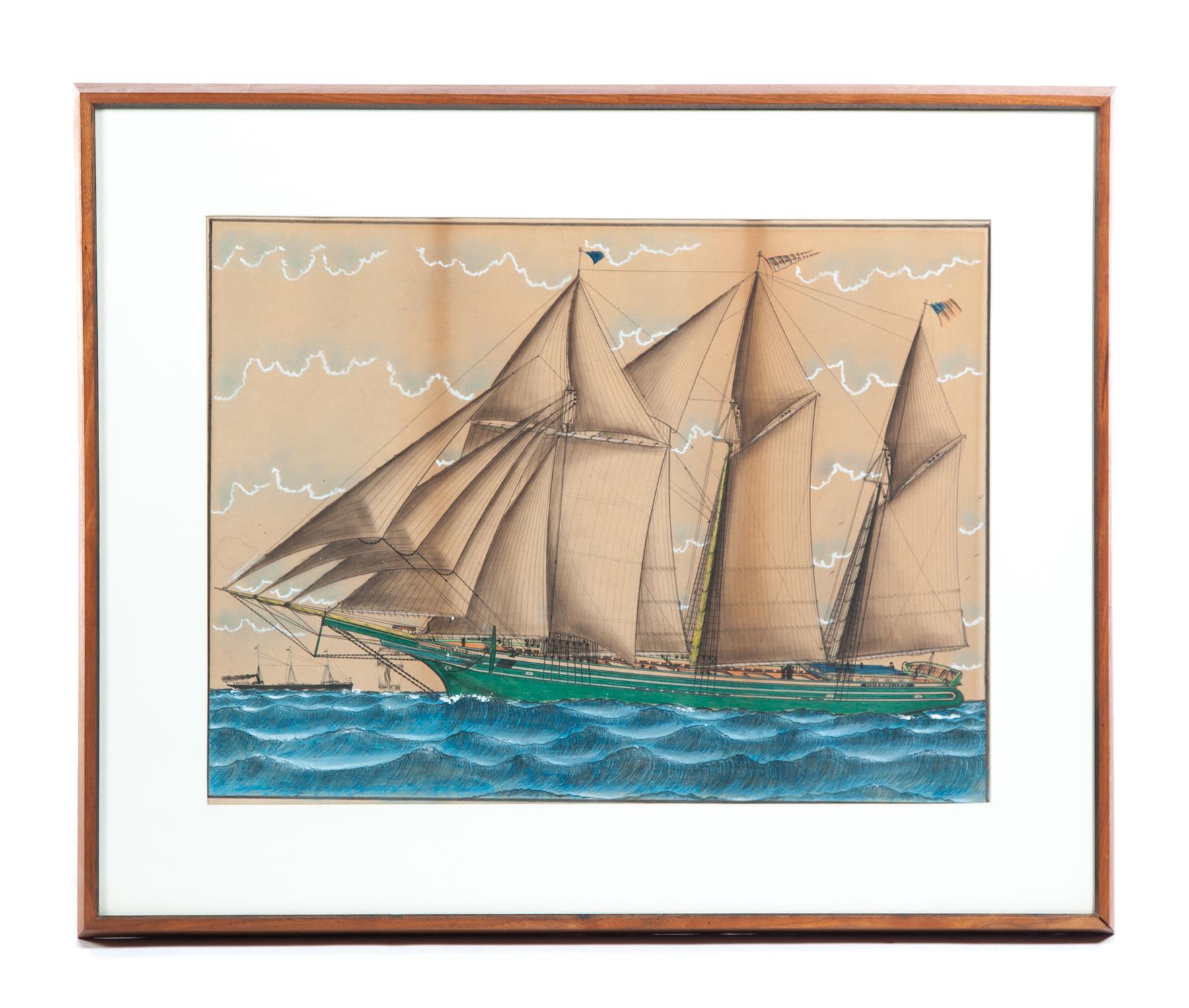 Appraisal: DRAWING OF THE SCHOONER QUEEN CITY Pencil and pastel on