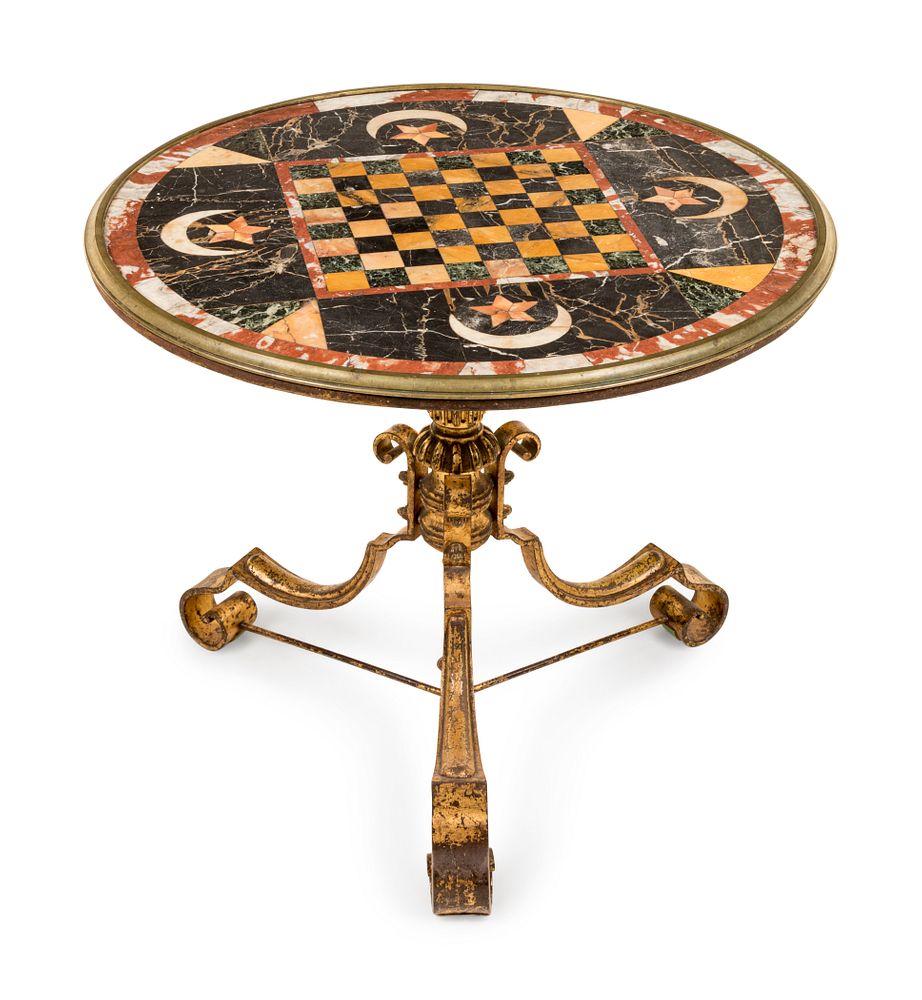 Appraisal: An Italian Specimen Marble Top Game Table An Italian Specimen