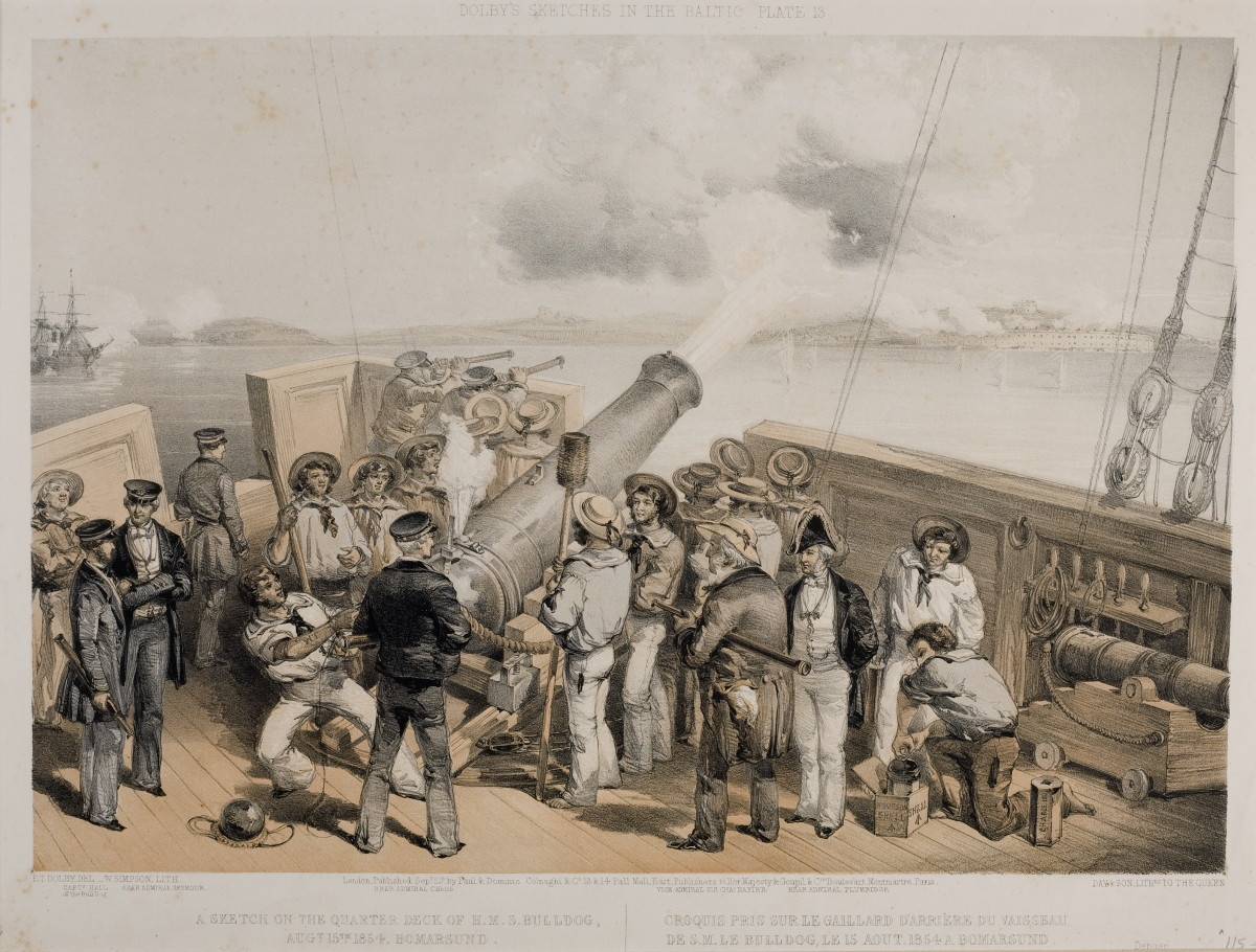 Appraisal: TWO DECK SCENES ABOARD BRITISH SHIPS Each a tinted lithograph