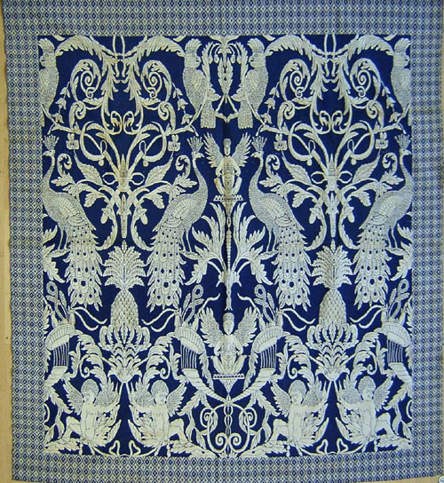 Appraisal: Two jacquard coverlets th c together with blue and white