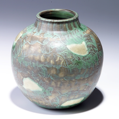 Appraisal: PETERS AND REED bulbous vase decorated with swirls of green