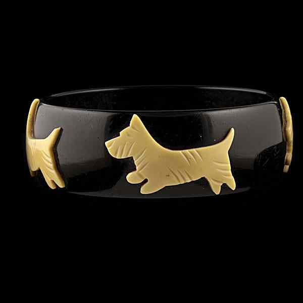 Appraisal: Vintage ''Scottie Dog'' Bakelite Bangle A vintage black bakelite bangle