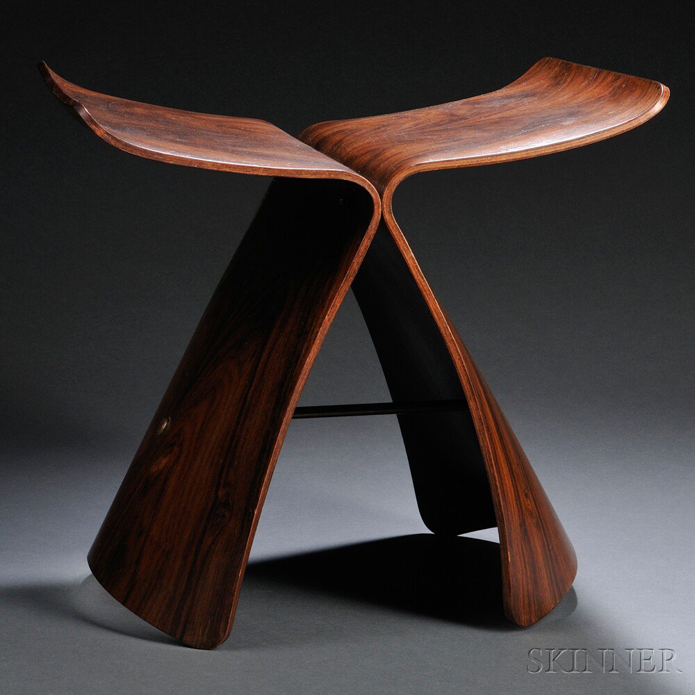 Appraisal: Sori Yanagi Butterfly Stool Rosewood and brass Wood shaped and