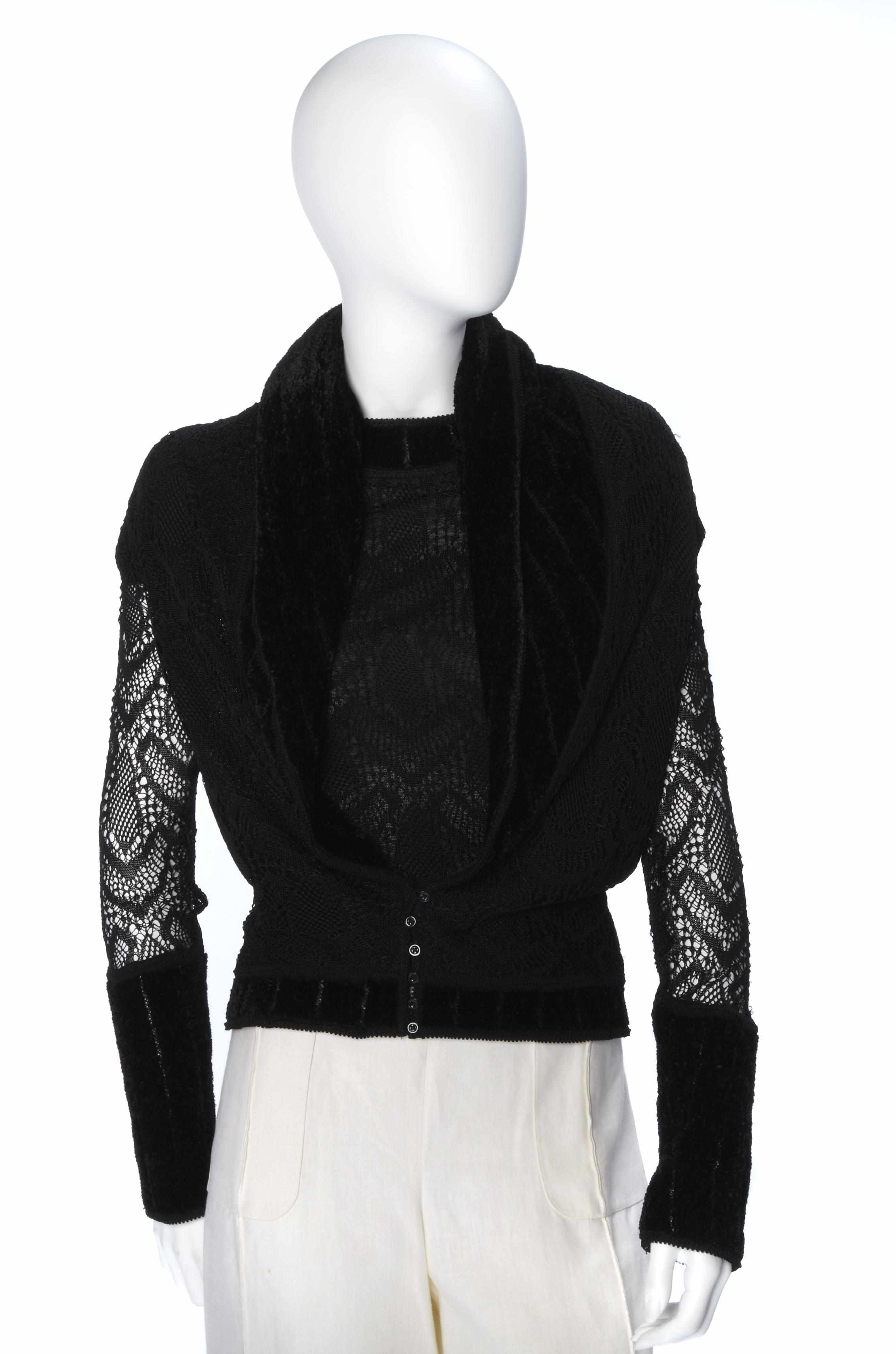 Appraisal: A Galliano black crochet sweater and shell size Ltogether with