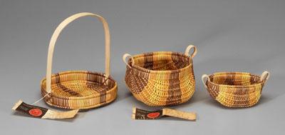 Appraisal: Three Cherokee baskets Annie James miniature pie basket original Qualla