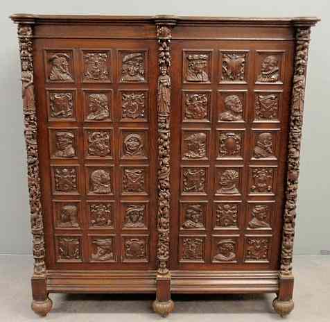 Appraisal: Belgian Flemish Renaissance oak armoire c with two ornately carved