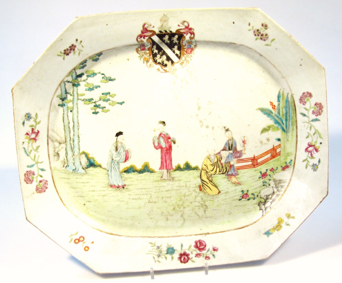 Appraisal: A Chinese porcelain octagonal armorial dish decorated with figures in