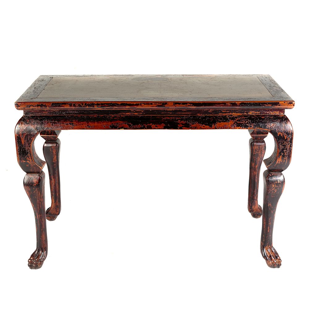 Appraisal: Asian Style Distressed Console Table With marble inset top on