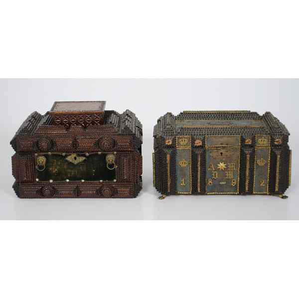 Appraisal: Continental Folk Art Tramp Art Box Continental late th century