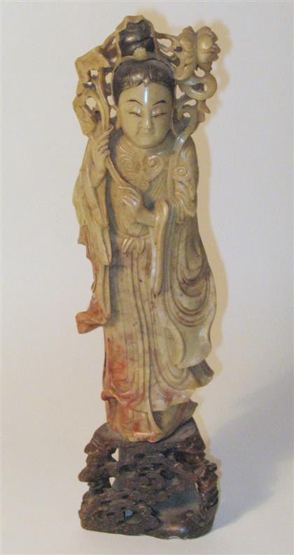 Appraisal: Tall Chinese soapstone carvinglate th century