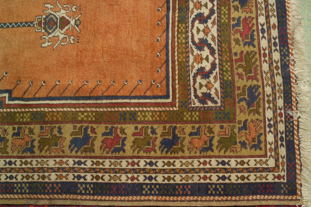 Appraisal: TURKISH PRAYER RUG MID th CENTURY in blue and terracotta