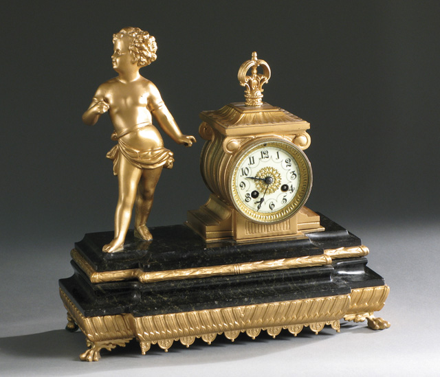 Appraisal: A FRENCH FIGURAL MANTEL CLOCK c having time and bell