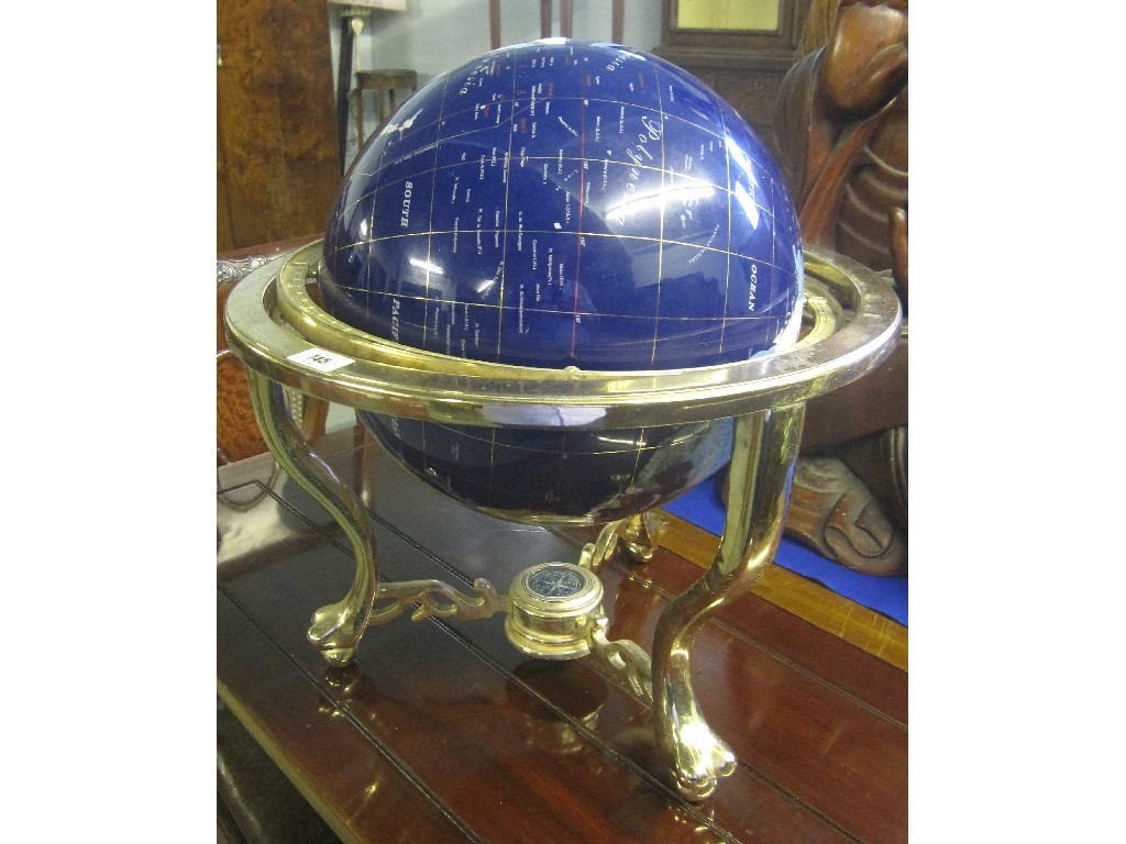 Appraisal: Agate inlaid globe of the world in gilt metal stand