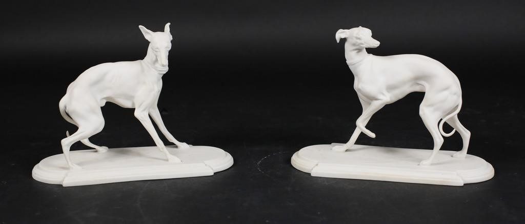 Appraisal: Bisque porcelain statues of Whippets Inscribed and marked on the