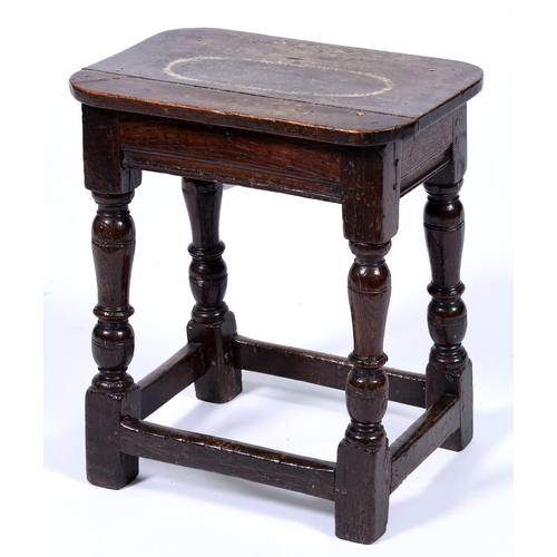 Appraisal: An oak joyned stool th c on baluster legs with