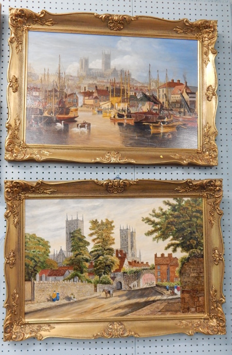 Appraisal: H Turner Lincoln Cathedral from the Brayford and Newport Arch