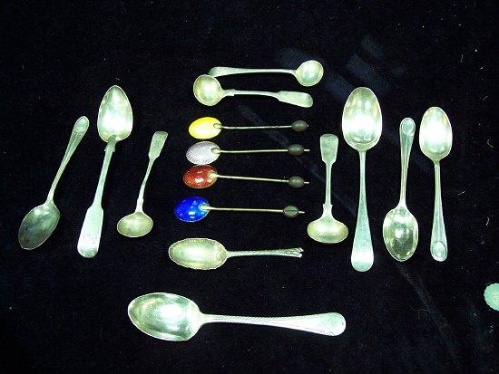 Appraisal: Four enamel backed coffee spoons with bean finials Birmingham and