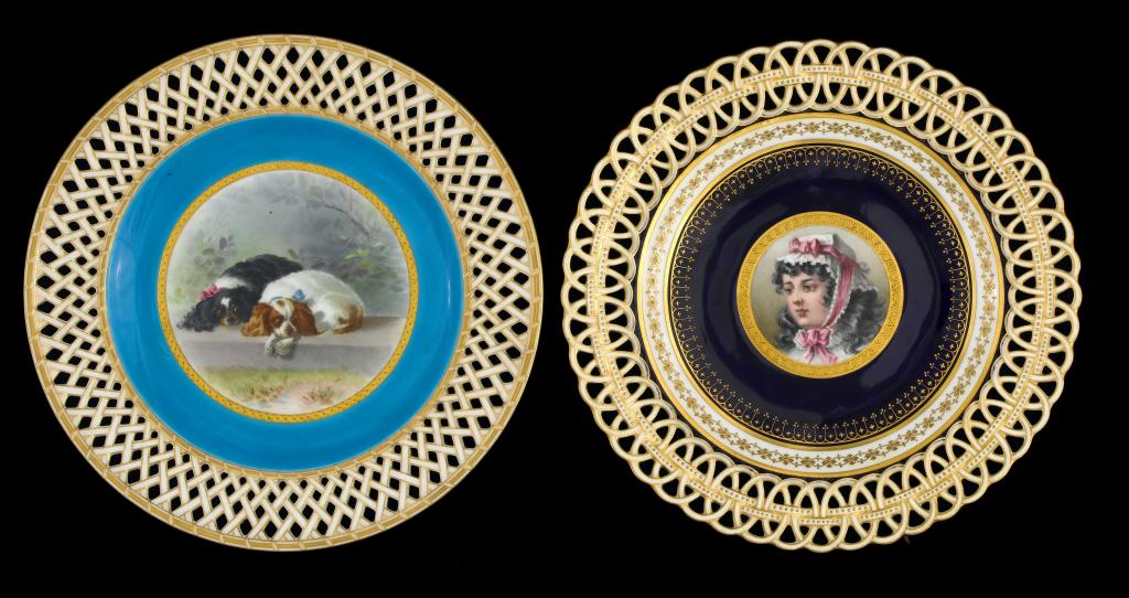 Appraisal: A MINTON COBALT GROUND CABINET PLATE painted to the centre