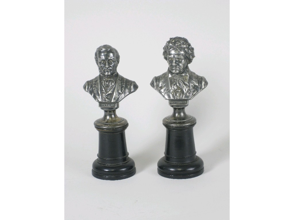 Appraisal: Pair of plated Busts of Beethoven and Wagner on socle