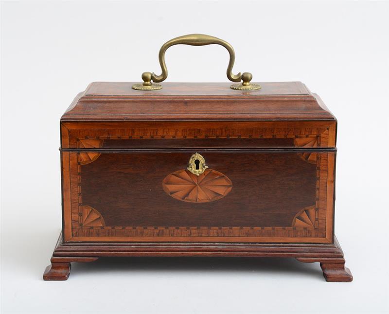 Appraisal: GEORGE III INLAID MAHOGANY TEA CADDY The top with oval