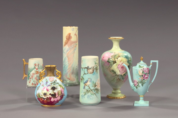 Appraisal: Six-Piece Collection of Hand-Painted American Belleek Porcelain comprised of a