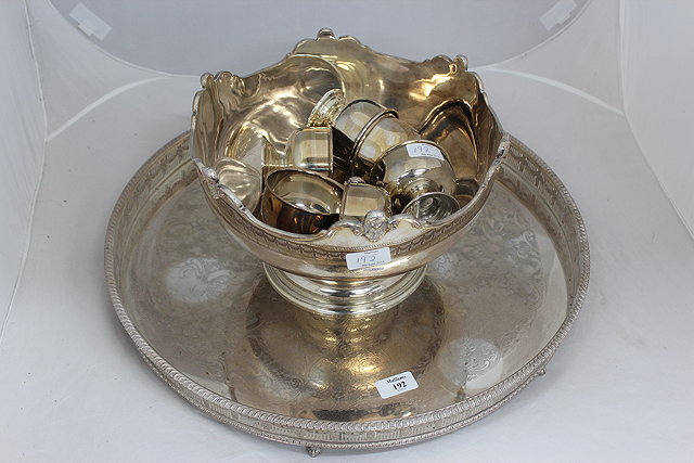 Appraisal: A LARGE SHEFFIELD SILVER PLATED CIRCULAR TRAY with pierced gallery