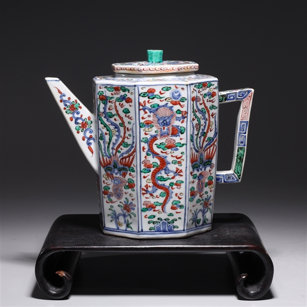 Appraisal: Chinese enameled porcelain covered teapot with dragon and phoenix designs