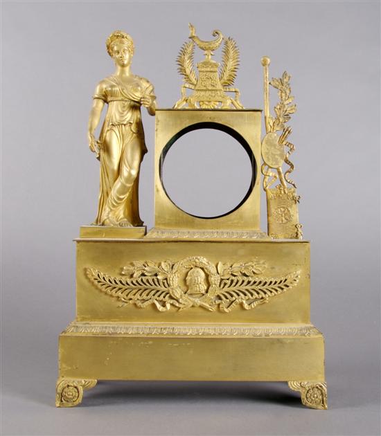 Appraisal: A Continental Gilt Bronze Neoclassical Figural Clock Case Height inches