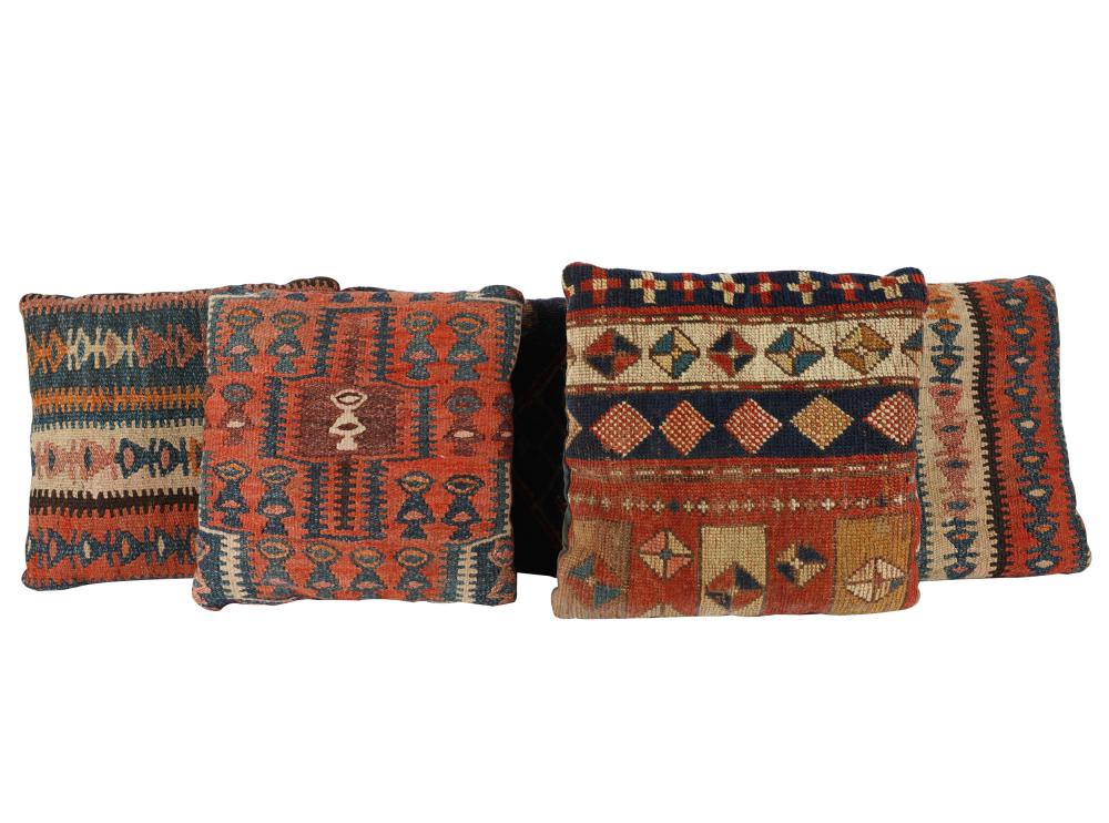 Appraisal: FIVE WOOL KILIM THROW PILLOWScomprising one x inches one inches