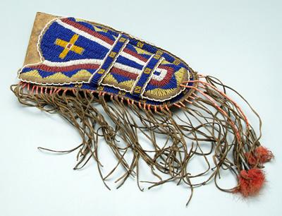 Appraisal: Beaded leather holster sinew sewn conforming bead work in including