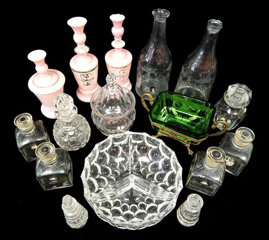 Appraisal: GLASS sixteen pieces three pink and white cased pieces with