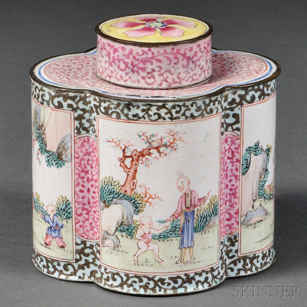 Appraisal: Canton Enamel Tea Caddy and Cover China th th century