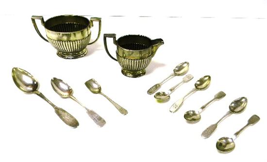 Appraisal: SILVER eleven pieces sugar and creamer with ribbed sides six