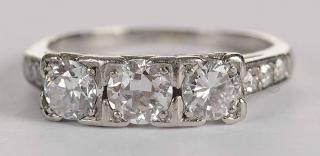 Appraisal: kt Platinum Diamond Ring vintage center old European cut diamond