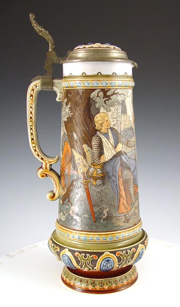 Appraisal: METTLACH STEIN L Crusaders receiving aid and comfort Etched with