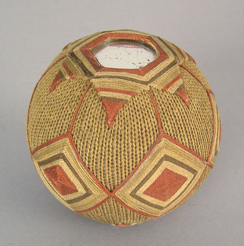 Appraisal: Large Pennsylvania intricate embroidered pincushion th c with red tan