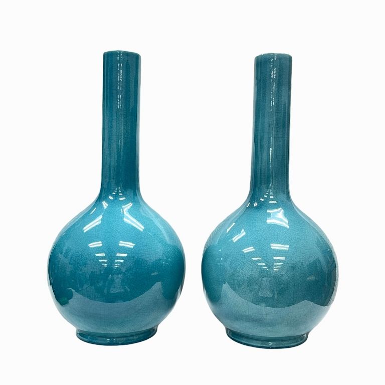 Appraisal: Pair of Chinese Crackle Glazed Porcelain Large monochrome turquoise contemporary