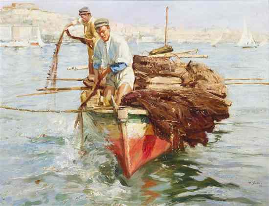 Appraisal: Gustavo Pisani Italian b Fishermen oil on canvas signed Pisani