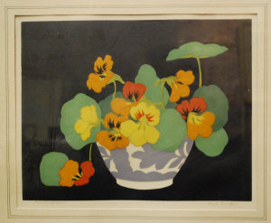 Appraisal: After Hall Thorpe - 'Nasturtiums' woodblock print pencil signed and