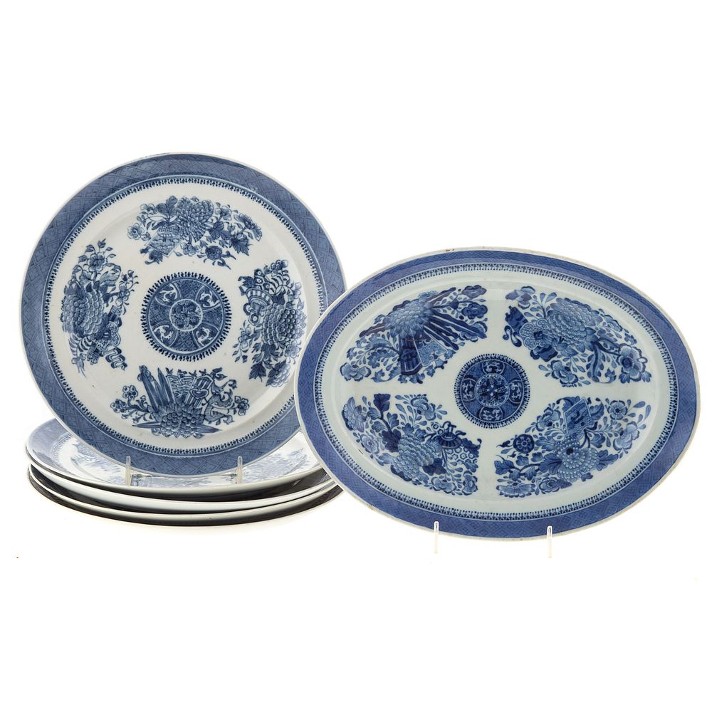 Appraisal: Chinese Export Blue Fitzhugh Platter Five Plates Circa small oval