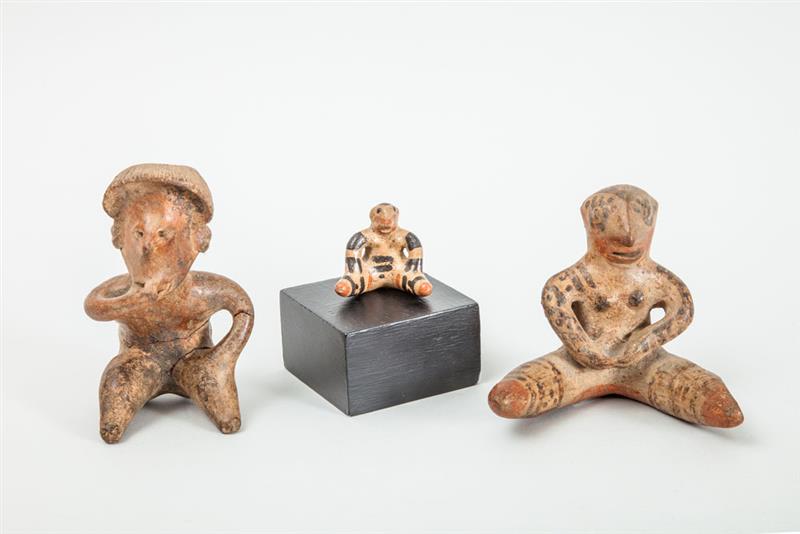 Appraisal: NAYARIT POTTERY SEATED FIGURE AND TWO COSTA RICAN PAINTED POTTERY