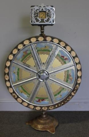 Appraisal: Unusual Antique Horserace Game With spinning mirrored center From a