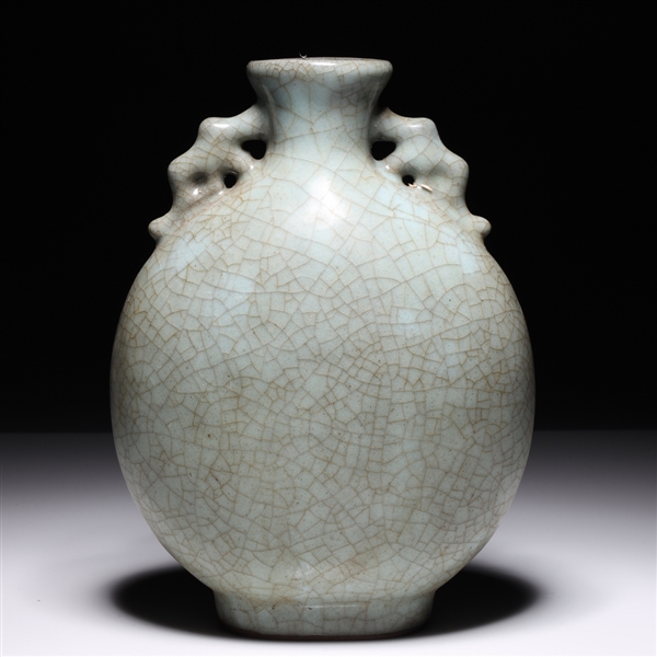 Appraisal: Chinese celadon crackle glazed vase with molded handles to neck