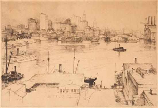 Appraisal: Gabrielle DeVaux Clements American - ''Baltimore Harbor'' etching signed ''Gabrielle